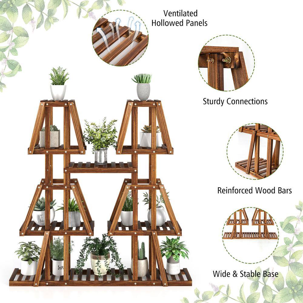 ANGELES HOME 45 in. 5-Tier Outdoor Wood Plant Stand with 10-Potted for Multiple Plants 398CKGT92GD