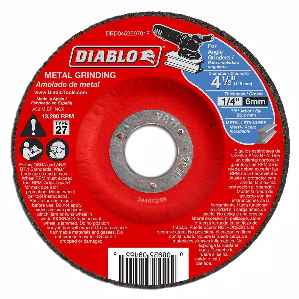 DIABLO 4-1/2 in. x1/4 in. x7/8 in. Metal Grinding Disc with Depressed Center (10-Pack) and#8211; XDC Depot