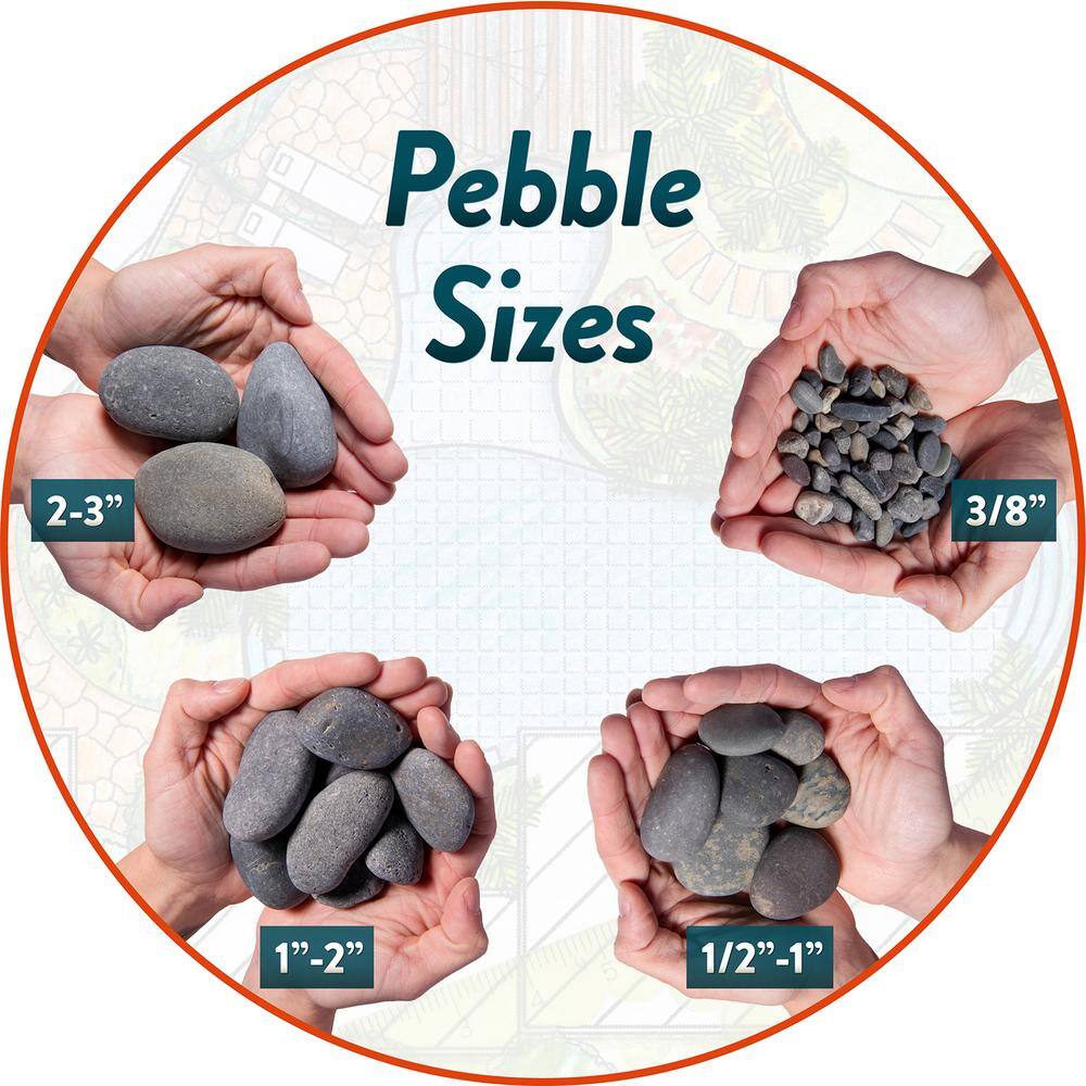 Southwest Boulder  Stone 21.6 cu. ft. 14 in. 2000 lbs. Black Criva Mexican Beach Pebble Smooth Round Rock for Garden and Landscape Design 02-0103