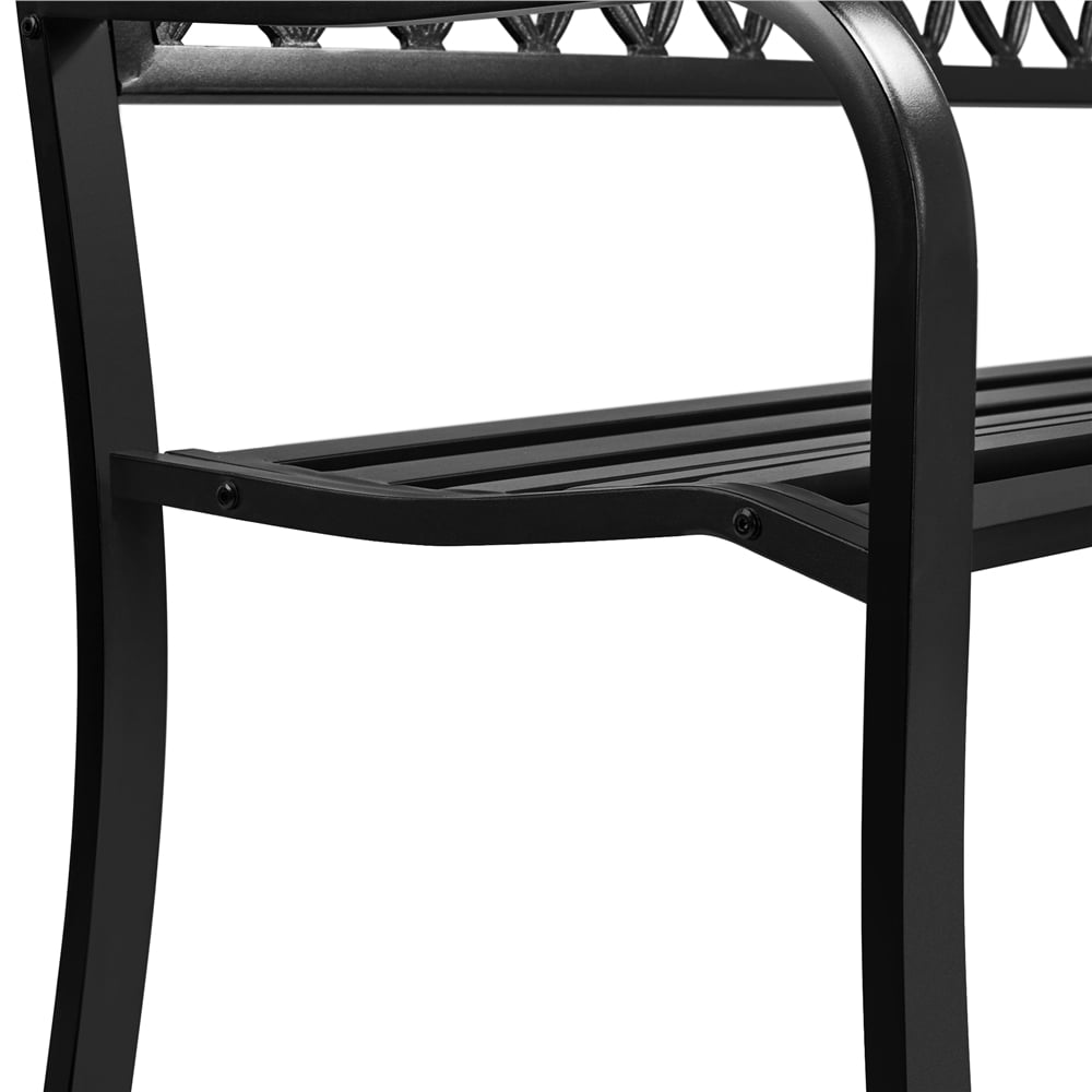 Yaheetech Patio Iron Metal Bench Outdoor Park Garden Bench with Mesh Back Slatted Seat for Yard Front Porch Path Lawn, Black