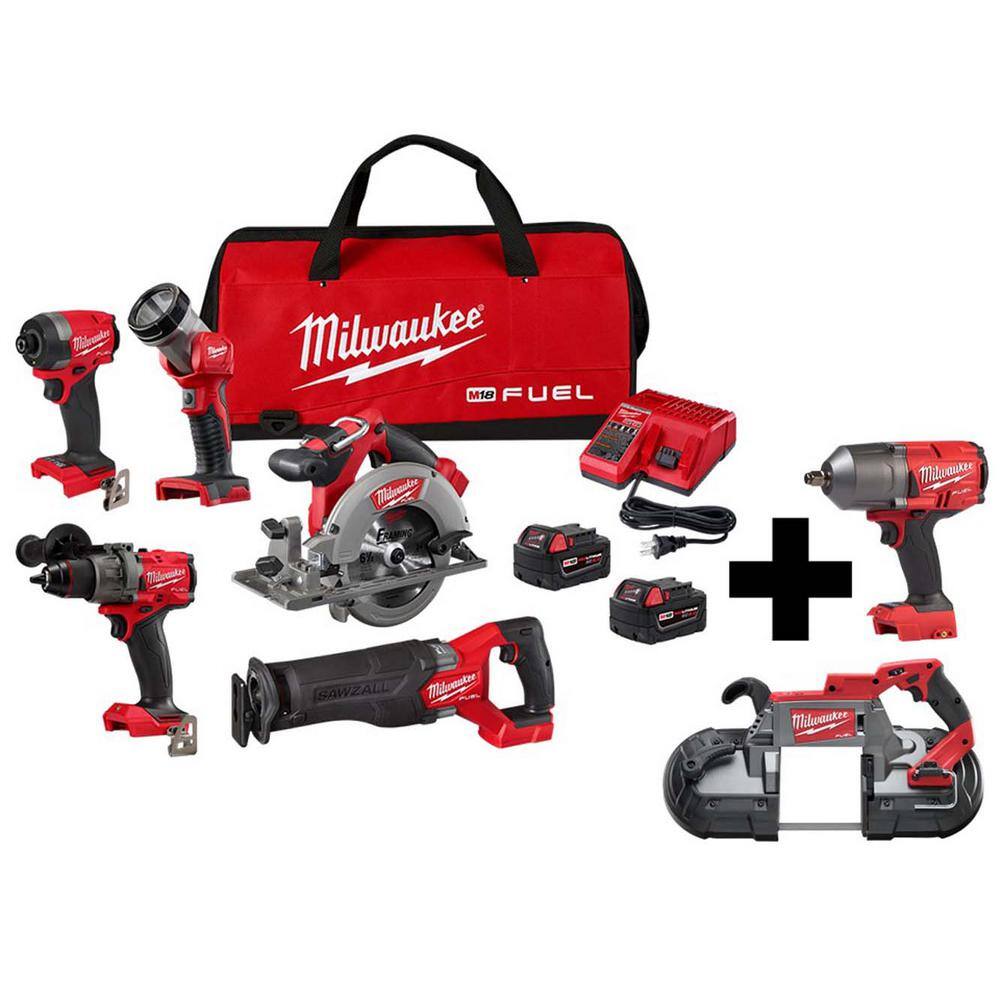 MW M18 FUEL 18-Volt Lithium-Ion Brushless Cordless Combo Kit (5-Tool) with 12 in. Impact Wrench and Deep Cut Band Saw 3697-25-2767-20-2729-20