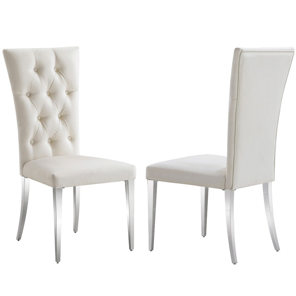 Velvet Tufted Upholstered Dining Room Chairs in Buttons Tufted High Back and Mirror Stainless Steel Legs