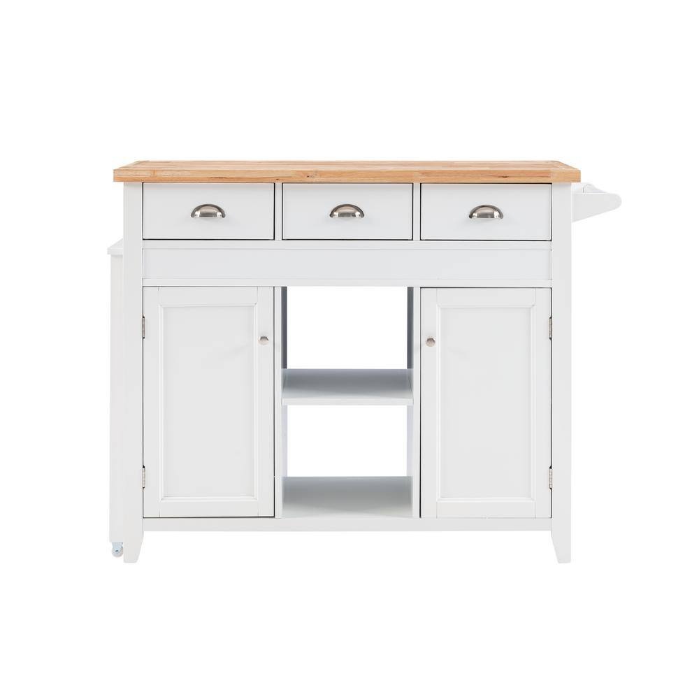 Linon Home Decor Larson White Kitchen Cart with Storage and Built-in Towel Bar THD01928