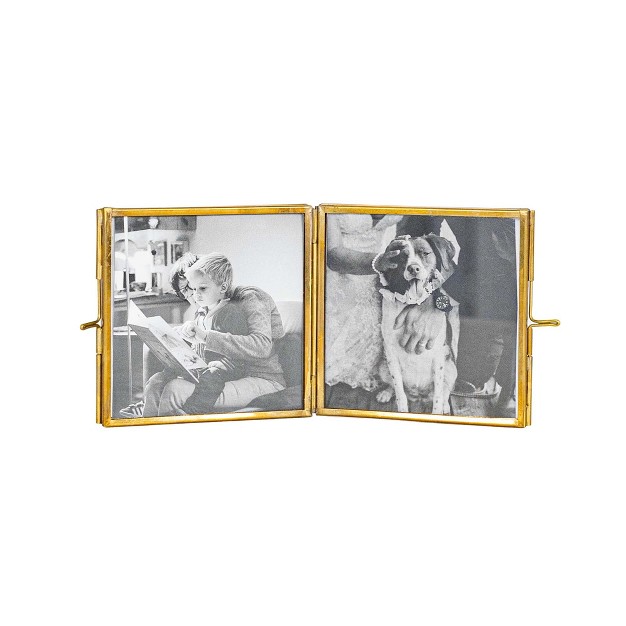 4x4 Inch Folding 2 Photo Picture Frame Brass Metal amp Glass By Foreside Home amp Garden