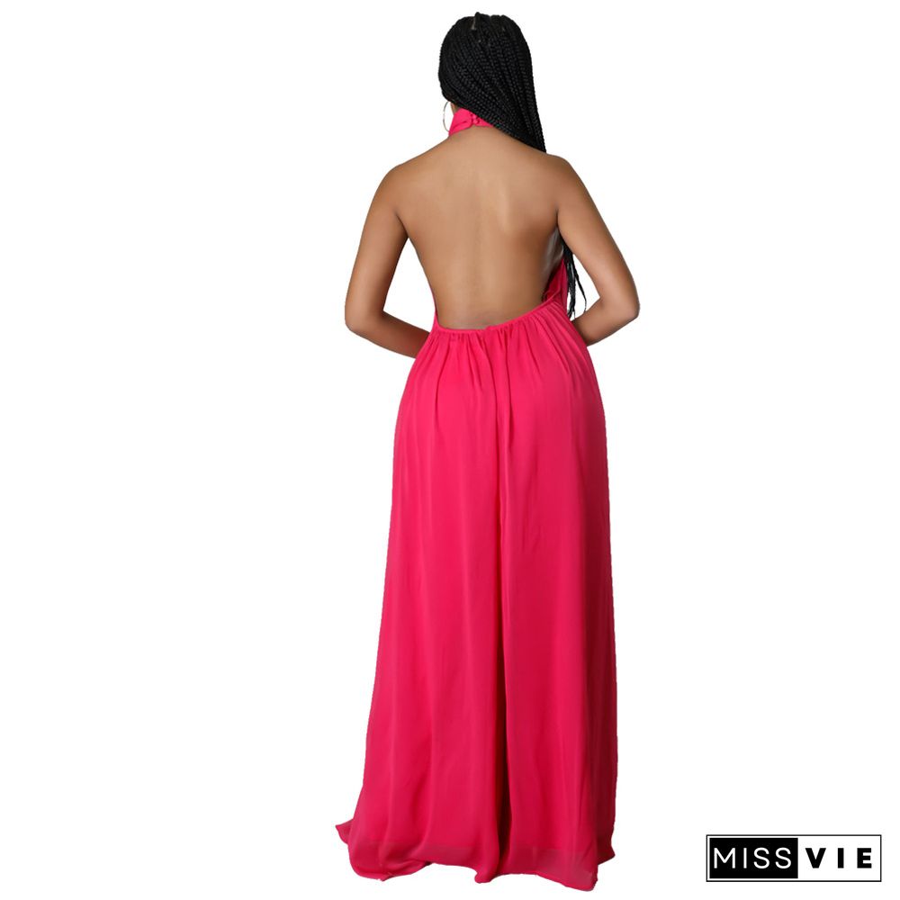 Halter Neck Backless Loose Wide Leg Jumpsuit