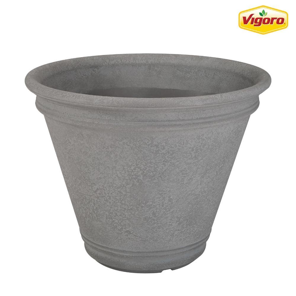 Vigoro 22 in. Alameda Extra Large Gray Plastic Planter (22 in. D x 17.5 in. H) DV22LGWH