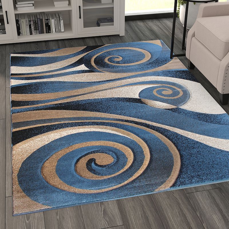 Masada Rugs Masada Rugs 5'x7' Modern Sculpted Area Rug in Blue - Design Sculpture 258