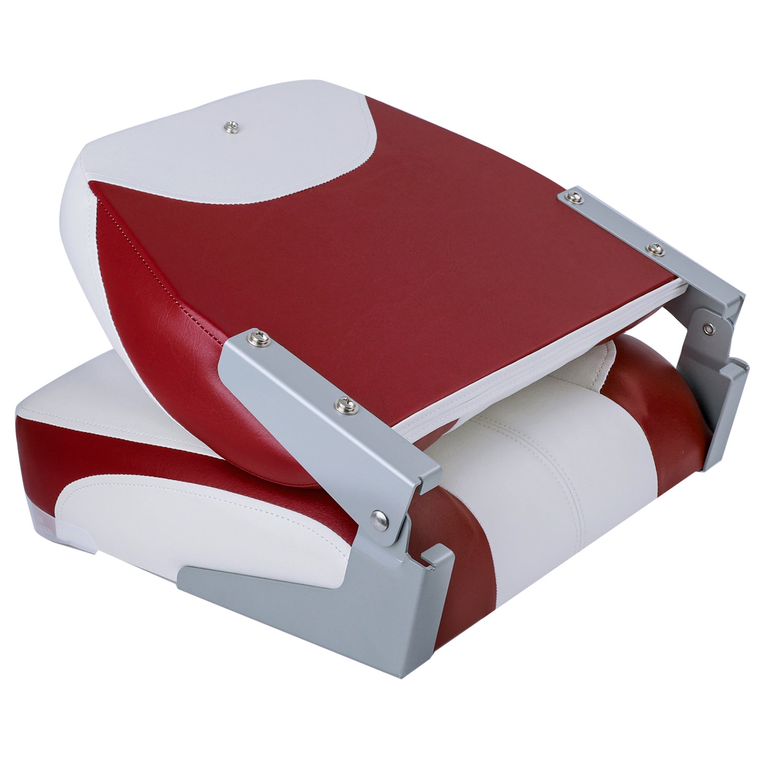 NORTHCAPTAIN Deluxe White/Wine Red Red Low Back Folding Boat Seat， 1 Seat