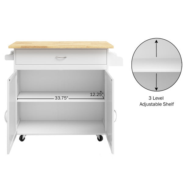 Kitchen Island with Spice Rack and Storage Cabinet – Rolling Cart with Drawers to Use as Coffee Bar， Microwave Stand or Storage by Lavish Home (White)