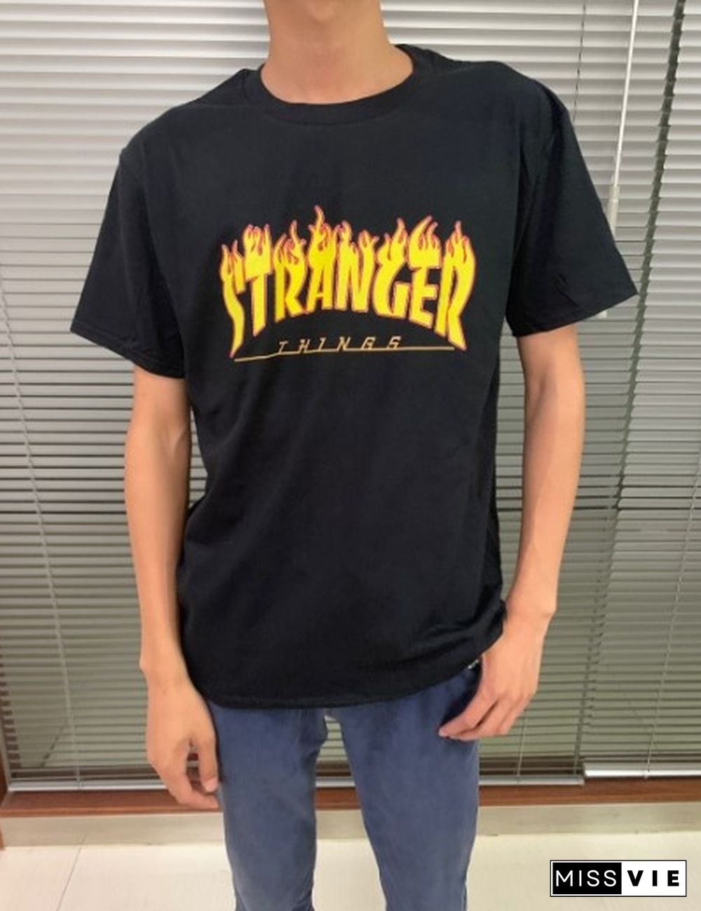 1Pcs Stranger Things Flame T Shirt Hot Topic Sleeve Men's Crew Neck Stranger Things Should I Stay Short Compression T Shirts