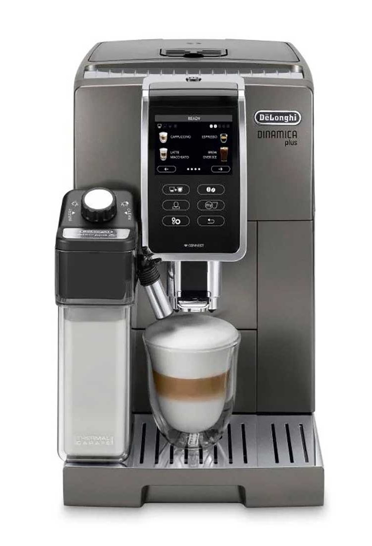 DeLonghi Dinamica Plus Titanium Smart Coffee and Espresso Machine w/ Coffee Link Connectivity App + Automatic Milk Frother