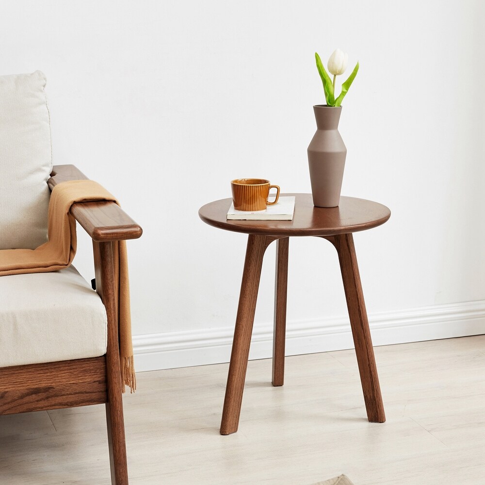 Solid Oak Wood Round End Table