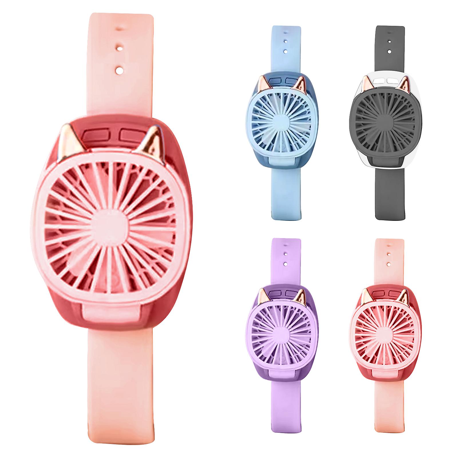 Pink Portable Fan Mini Fan Portable Watch Fan With Comfortable Wrist Strap Colorful Led Light Three-speed Usb Charging