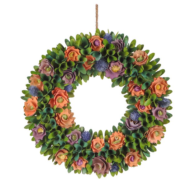 Peachy Wood Curl Floral Wreath National Tree Company