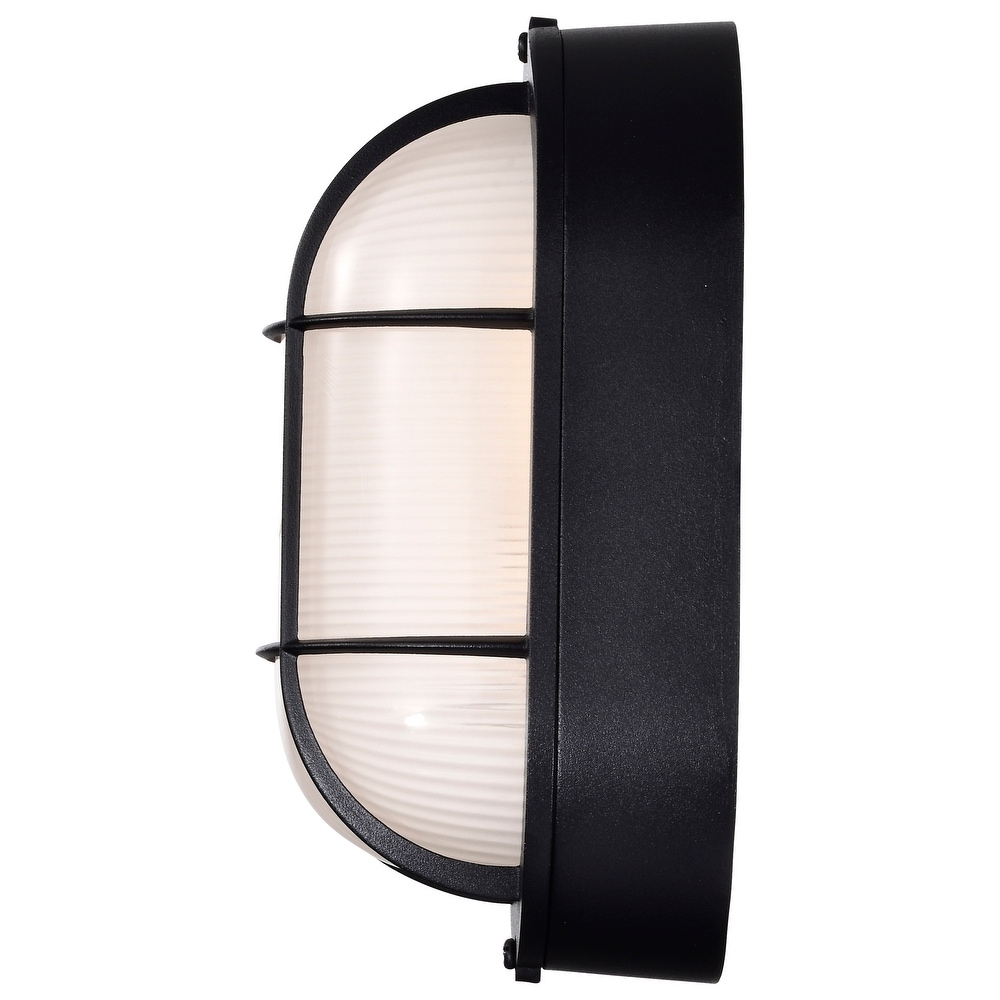 LED Small Oval Bulk Head Fixture Black Finish with White Glass