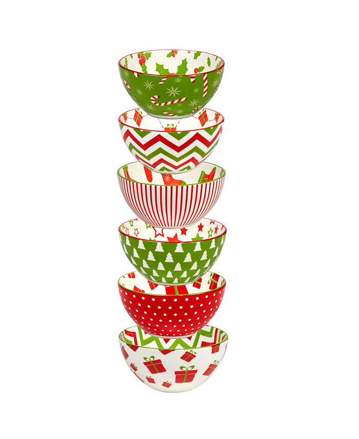 Certified International Holiday Fun 30 oz All Purpose Bowls Set of 6 Service for 6