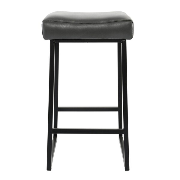 26 Inch Backless Counter Stool with Leatherette Seat， Set of 2， Gray