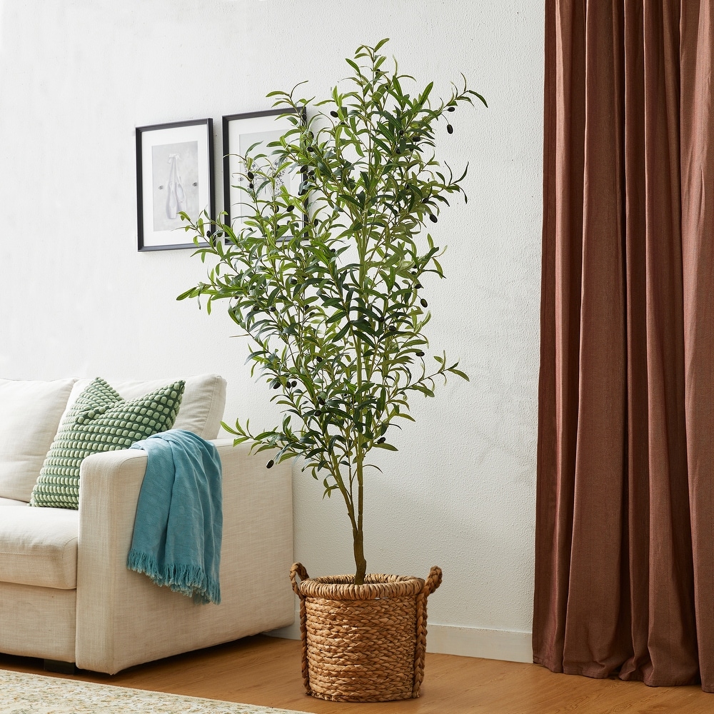 Glitzhome 6ft Faux Olive Artificial Tree With Black Pot   23.5\