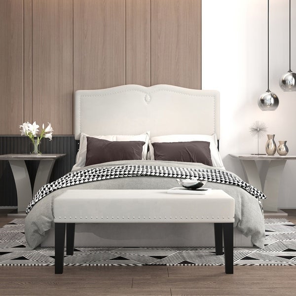 Modern Velvet Double/Queen Adjustable Height Headboard with Bench - - 36002888