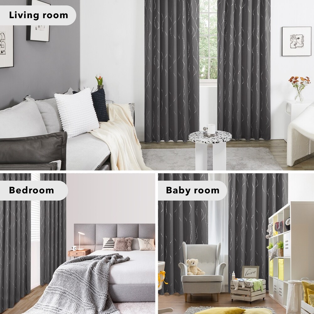 Deconovo Back Tab Silver Lines with Dots Curtain Panel Pairs(2 Panel)