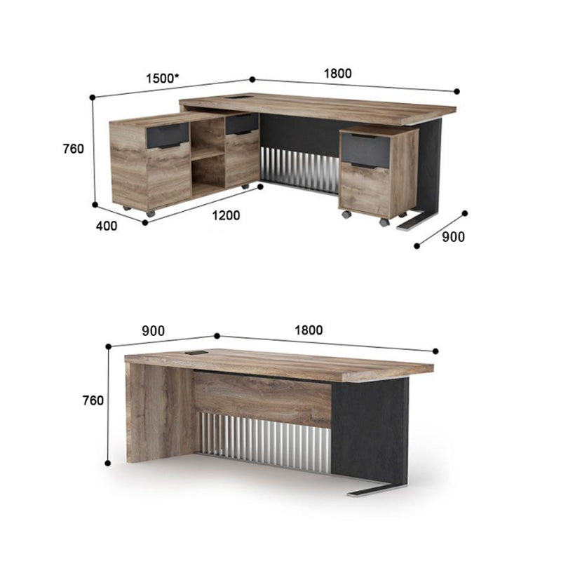 AFTAN Executive Desk with Pedestal & Left Mobile Return 180cm - Warm Oak & Black