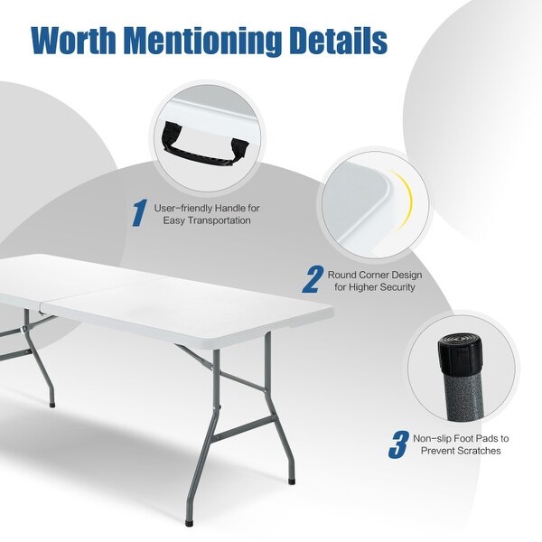 Portable Folding Camping Table with Carrying Handle for PicnicWhite