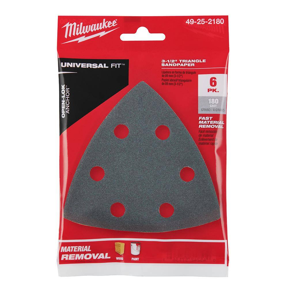 MW 3-12 in. 180-Grit Sandpaper for Oscillating Multi-Tool (6-Pack) 49-25-2180