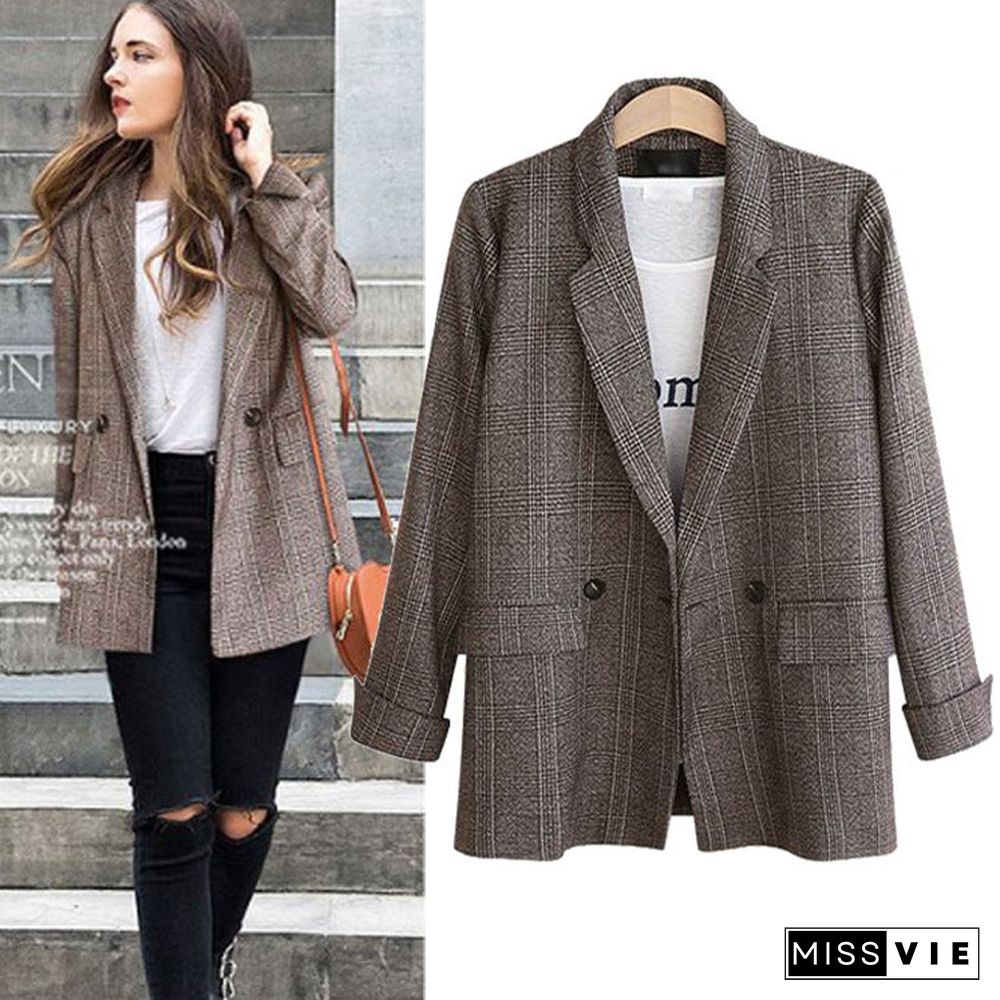 Retro Simple Loose Plaid Suit Jacket Jacket