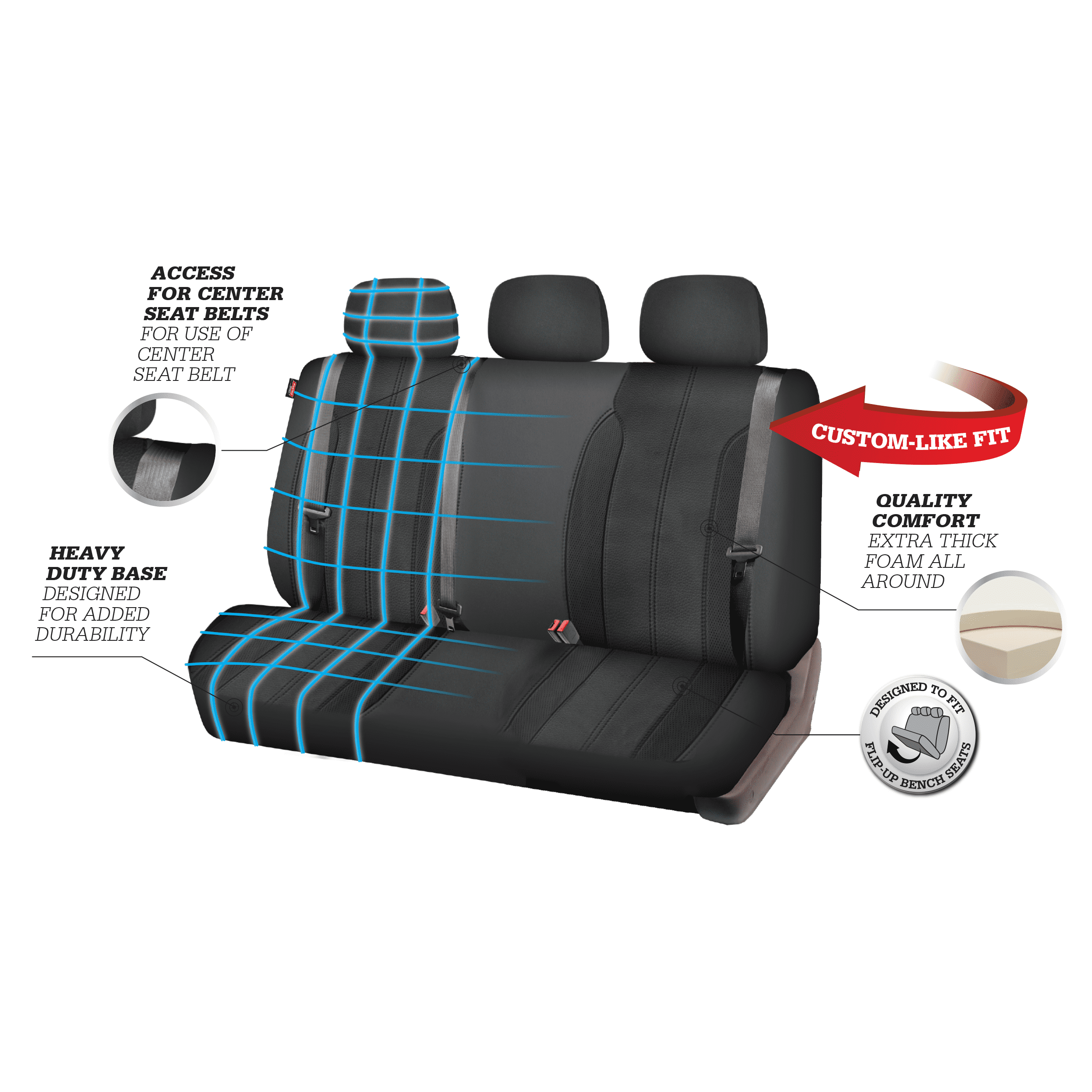 Genuine Dickies Truck Rear Bench Vegan Leather Car Seat Cover Black， 43245WDI