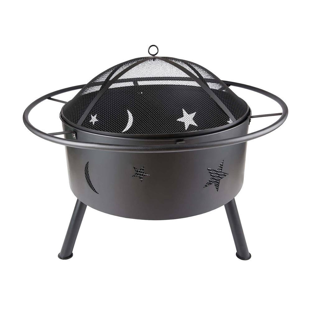 Sireck 32 in. W x 26 in. H Outdoor Metal Wood Black Fire Pit ZZQ-THDXP1027