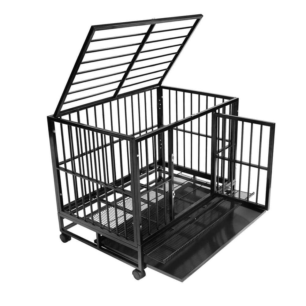 SMITHBUILT Heavy-Duty Metal Dog Cage in Black - X-Large 48 in. CAGE-Z48