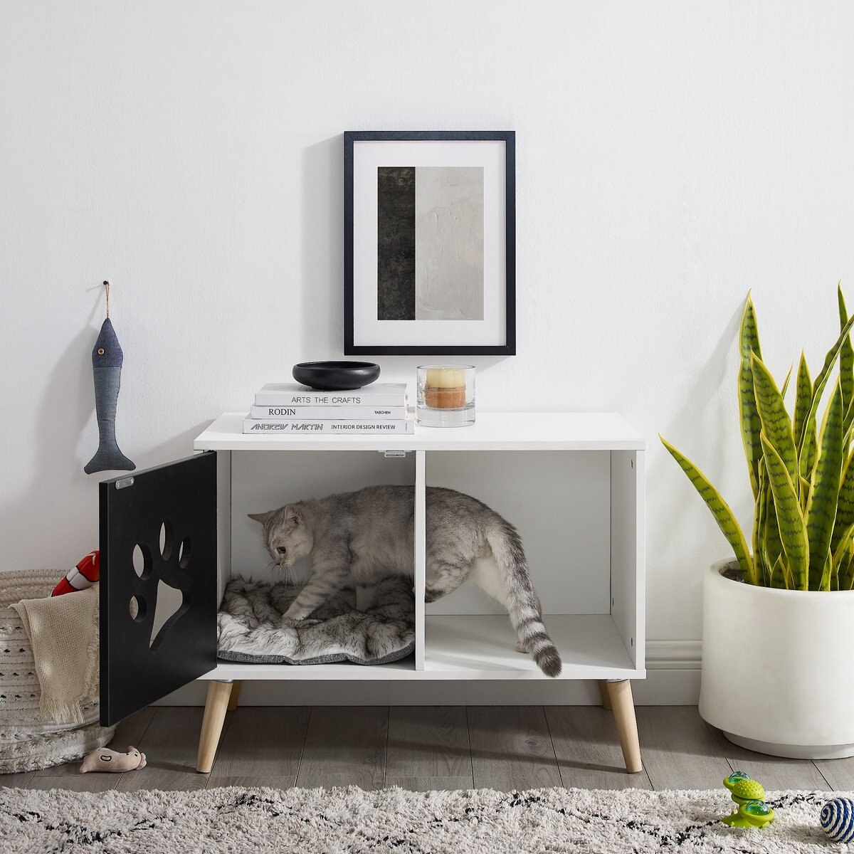 Sam's Pets Convertible 22-in Cat Tree End Table， Black and White