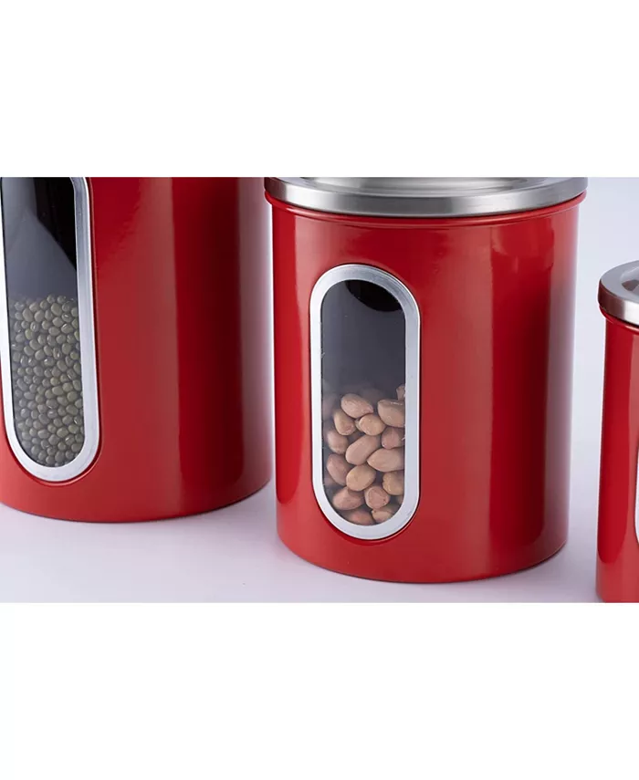 Mega Casa Megacasa 3 Piece Stainless Steel Canister Set in Red Finish