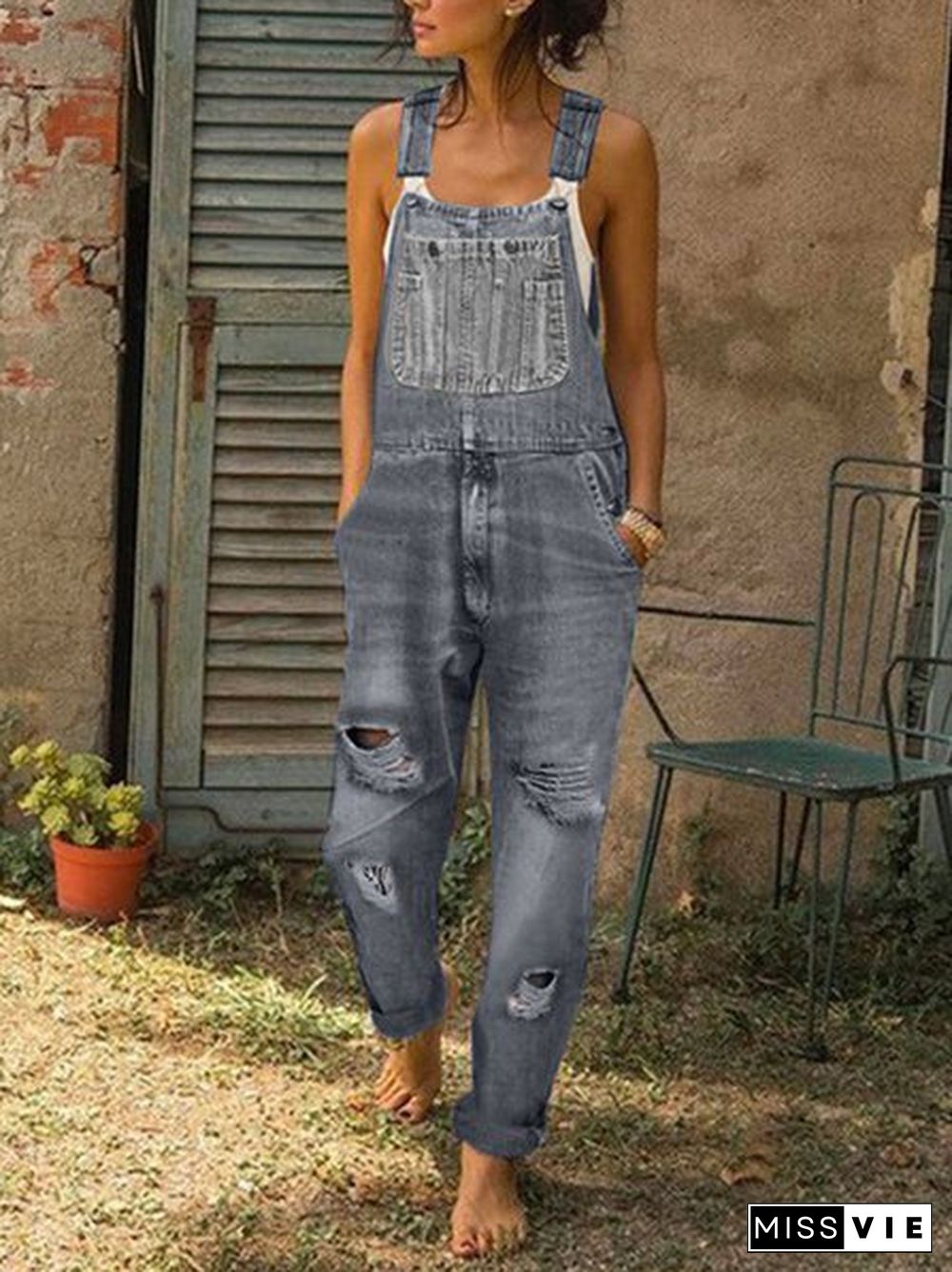 Women's Casual Jeans Denim Rompers Sleeveless Overalls Jumpsuit