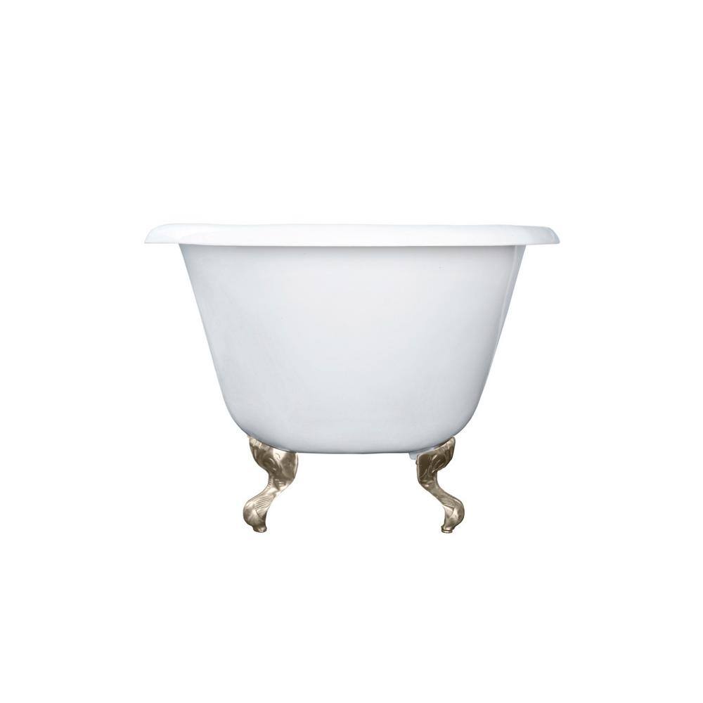 Aqua Eden Petite 54 in. Cast Iron Brushed Nickel Roll Top Clawfoot Bathtub with 3-38 in. Centers in White YVCT3D543019NT8