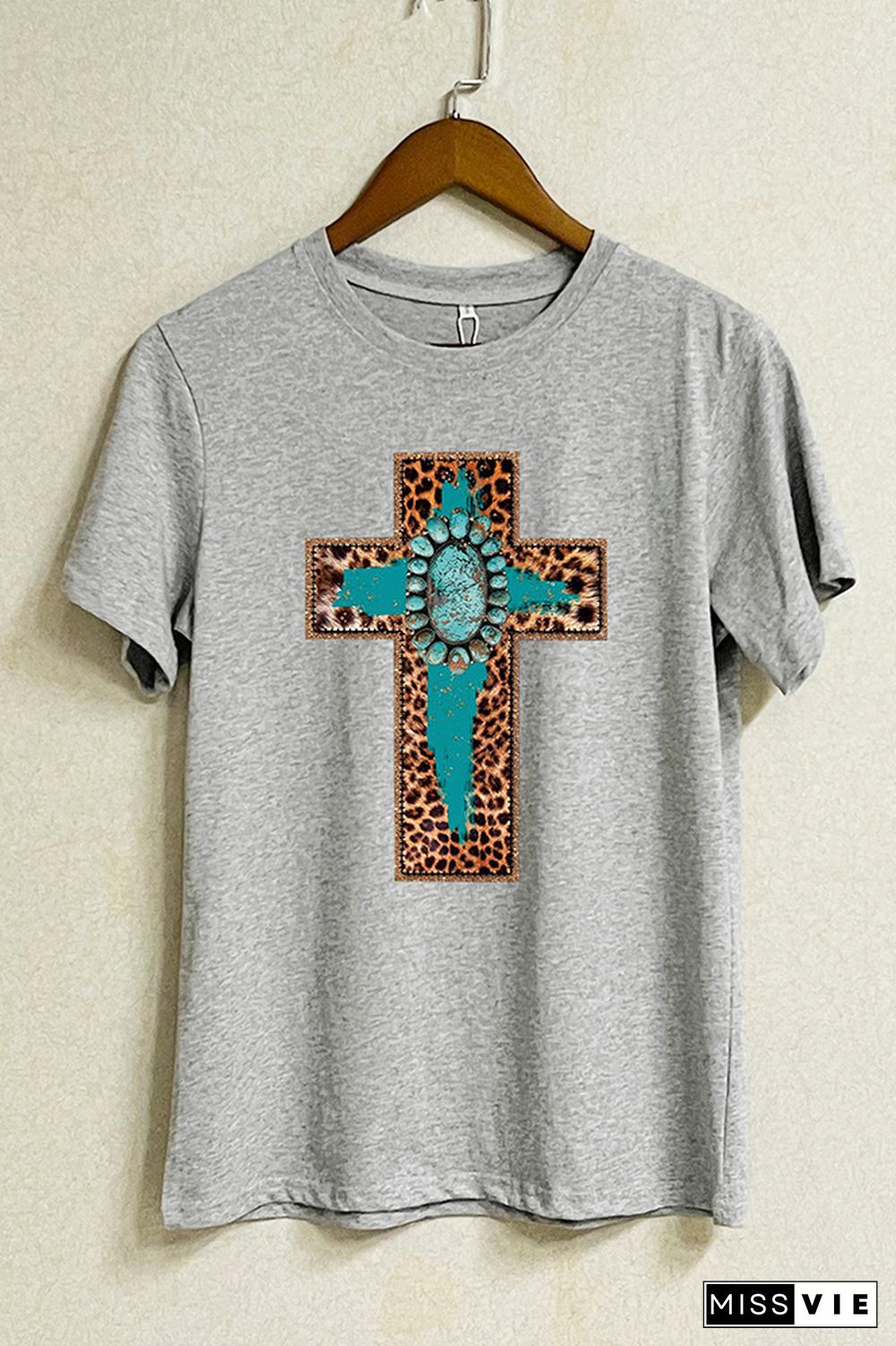 Cross Print Short Sleeve Graphic Tee Wholesale