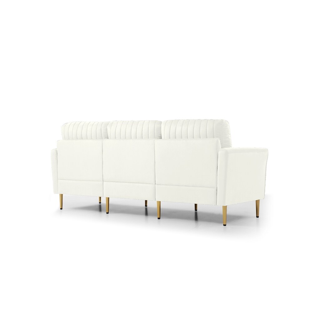 3 Piece Velvet Tufted Sectional Sofa Set w/Removable Cushions Cream