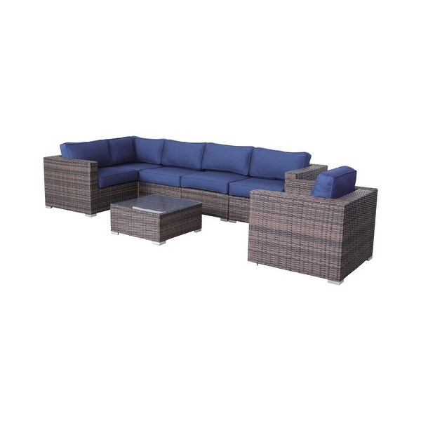 LSI 7 Piece Rattan Sunbrella Sectional Seating Group with Cushions