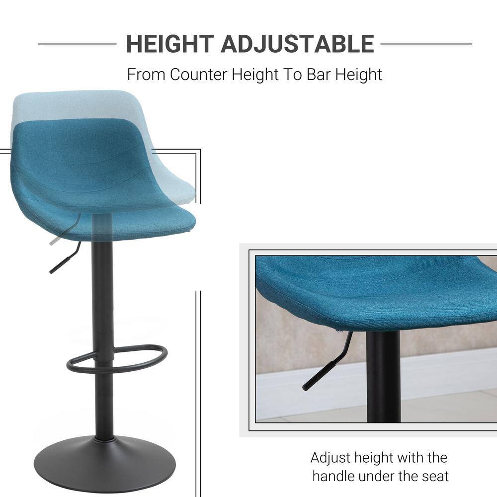 HOMCOM Swivel 42 in. Blue Low Back Metal 32 in. Bar Stool (Set of 2) 835-327V01BU