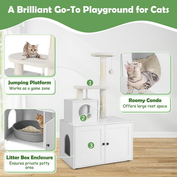 Costway Cat Tree with Litter Box Enclosure with Ca...