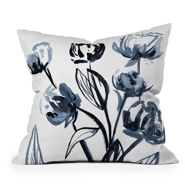 Alison Janssen Peonies Square Throw Pillow Blue Deny Designs