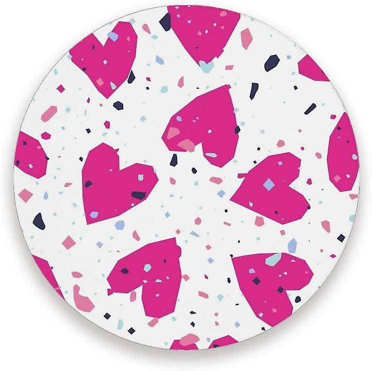 Printed Round Hearts And Terrazzo Texture Ceramic Coasters With Cork-backed For Coffee Drink Cup Mat Absorbent Stone Coaster Set Of 1/2/4