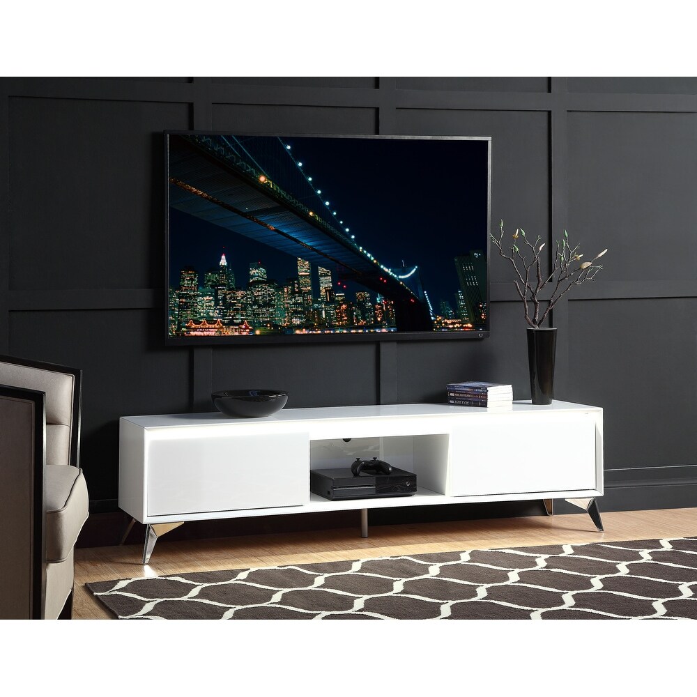 Aoolive Wooden TV Stand for Living Room  Gray   Chrome Finish