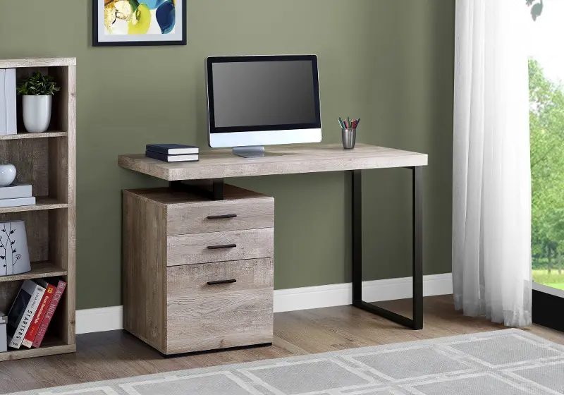 Taupe and Black Metal Small Office Desk