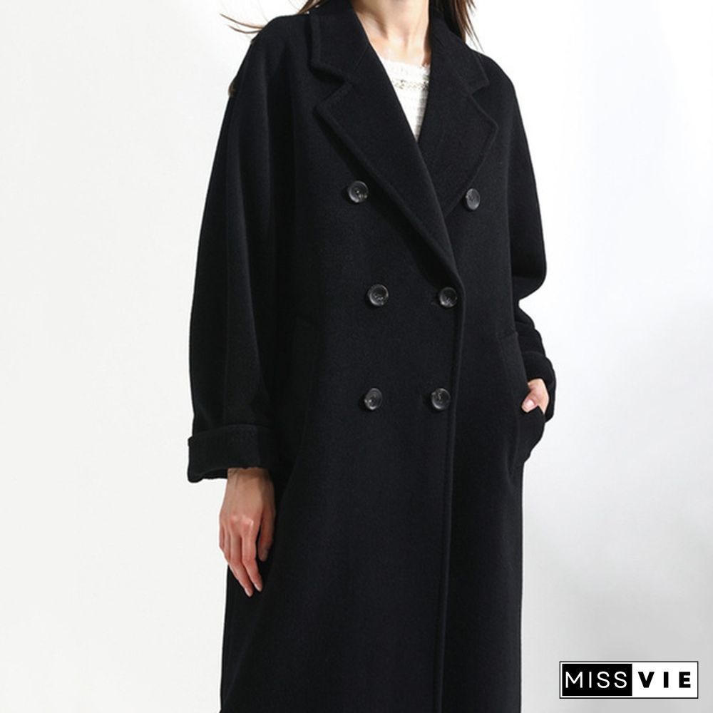 New Fashion Lapel Coat Slim Double Breasted Long-sleeved Silm Solid Color Woman Trench Coats