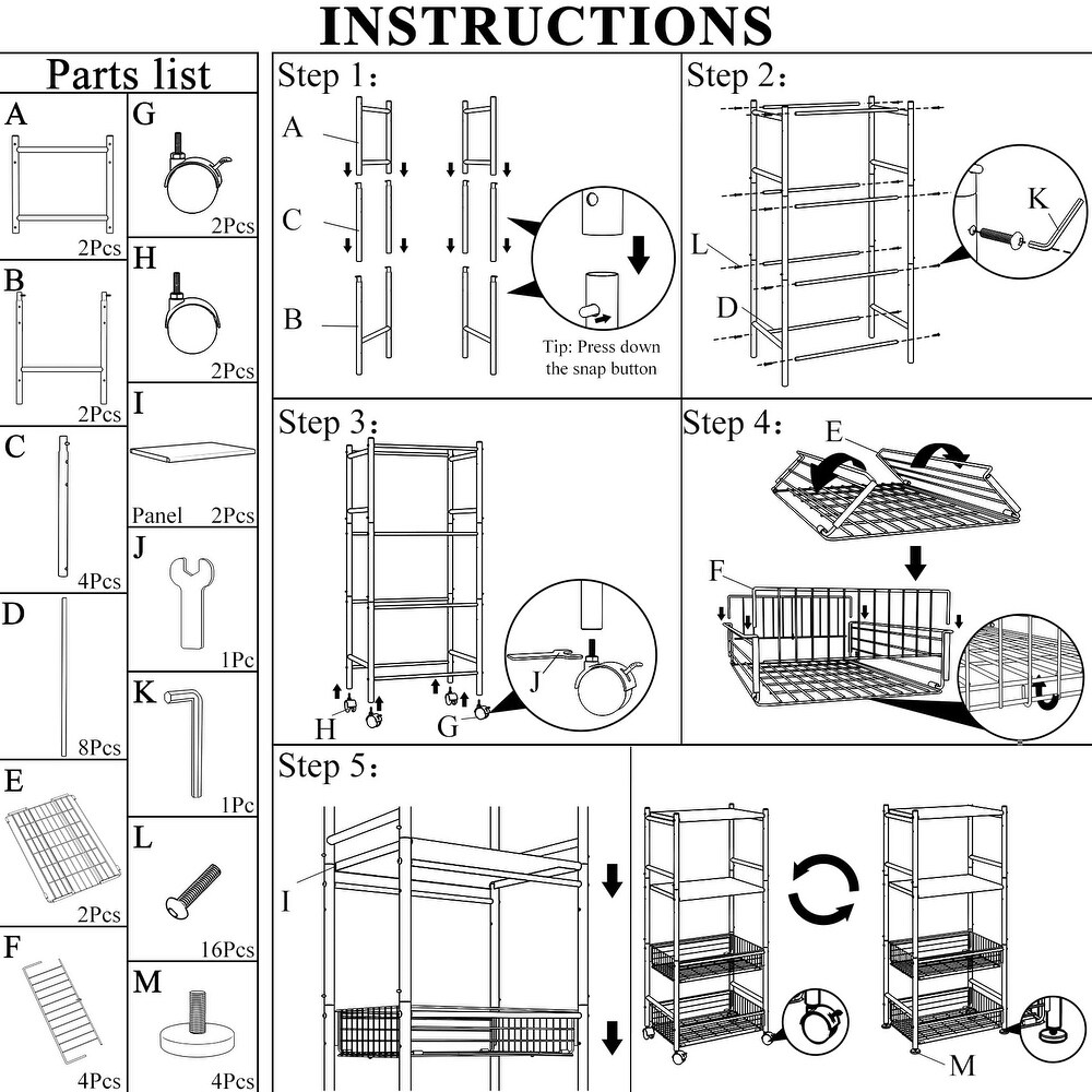 Microwave Stand Kitchen Cart   Bakers Rack Microwave Shelf with Storage  Coffee Standing Fruit Vegetable Basket Cart