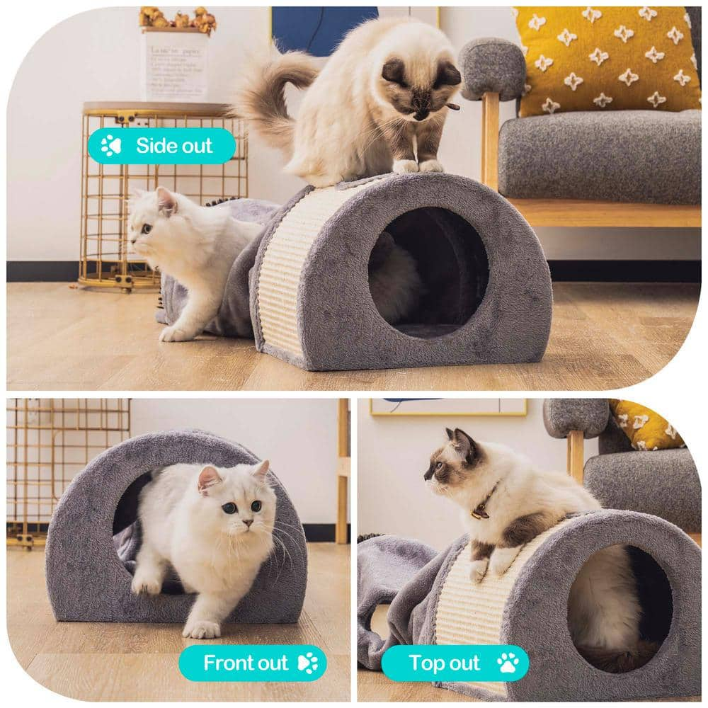 Foobrues Cat Tunnel Bed Cat House Sisal Scratching Bed with Self Groomer Massager Plush Balls MJX-23171106