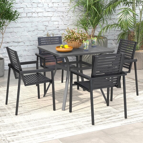 32 Inch Patio Dining Table Metal Square Table for Dining with 4 Curved Legs