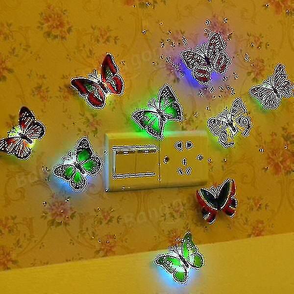 5pcs Random Colors Changing Led Flashing Butterfly Night Light Decorative Lights 3d Stickers