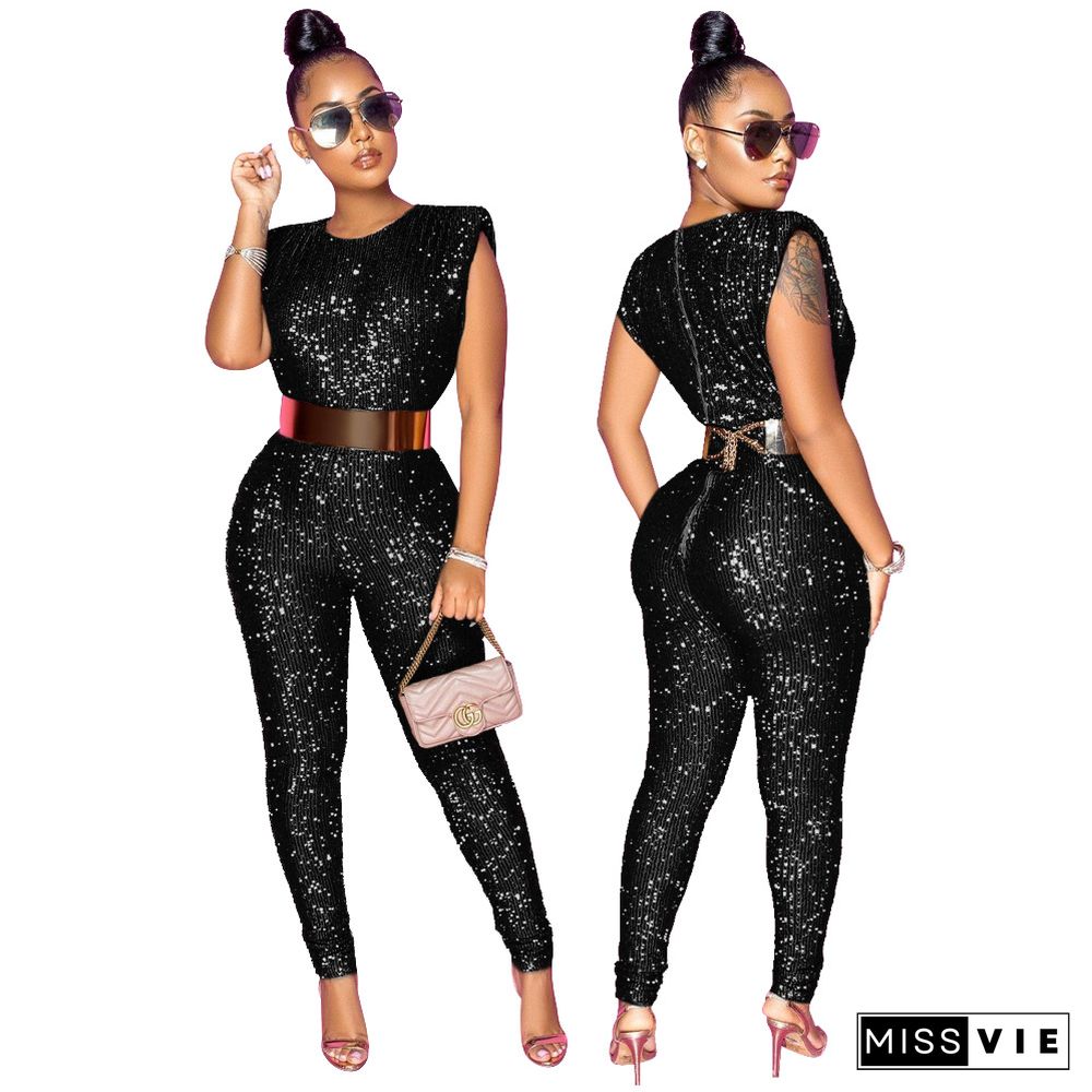 Women Glitter Bling Sequins Plus Size Bodycon Jumpsuit